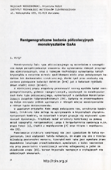 Rentgenograficzne badania półizolacyjnych monokryształów GaAs = X-ray investigation of semi-insulating GaAs single crystals